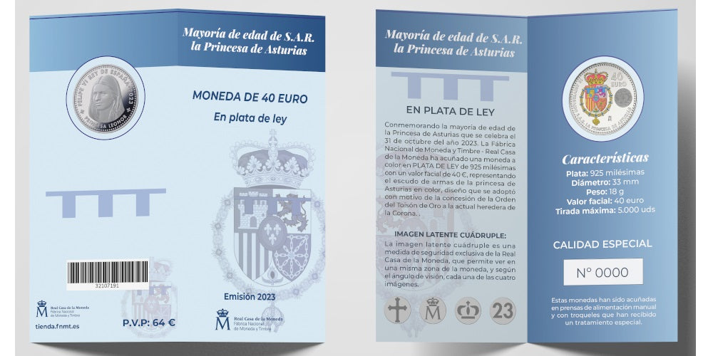 ESPAÑA 40 EUROS 2023 PRINCESA LEONOR (EMISION ESPECIAL NUMERADA)