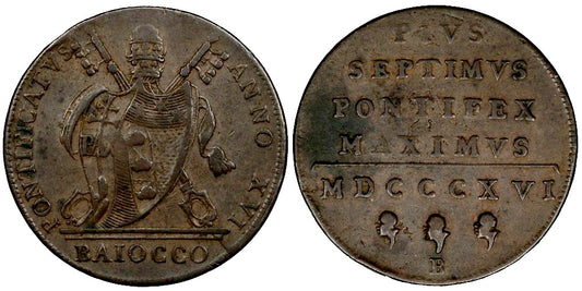 VATICANO 1 BAIOCCO 1816/A. XVI  PAPA PIO VII