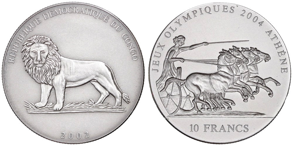 CONGO R.D. 10 FRANCOS 2001  J.J.O.O. DE ATENAS