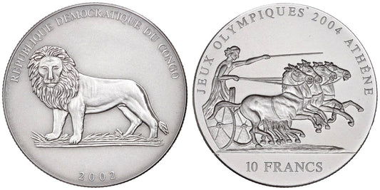 CONGO R.D. 10 FRANCOS 2001  J.J.O.O. DE ATENAS