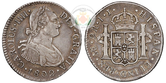 CARLOS IV  2 REALES 1802 LIMA IJ