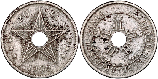 CONGO BELGA 20 CENTIMOS 1909