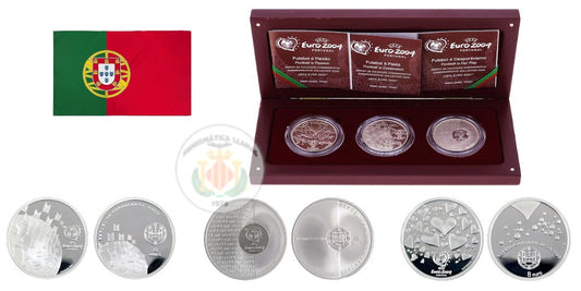 ESTUCHE PORTUGAL 3 X 8 EUROS PLATA 2004