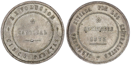 REVOLUCION CANTONAL 5 PESETAS 1873 COINCIDENTE