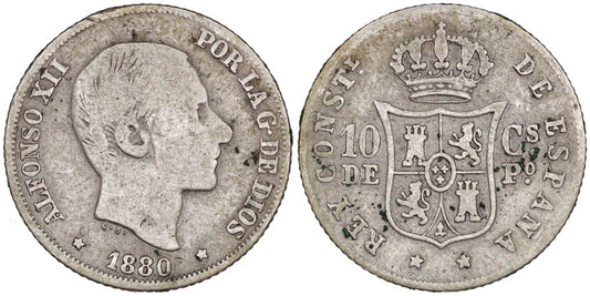 ALFONSO XII  10 CENTAVOS 1880 MANILA