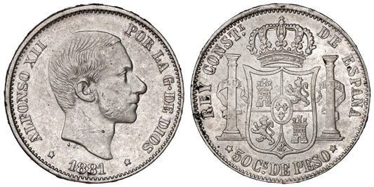ALFONSO XII  50 CENTAVOS 1881 MANILA