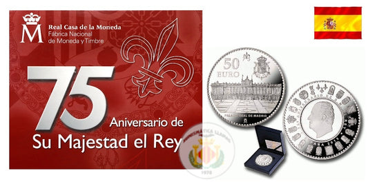 ESPAÑA  50 EUROS PLATA 2013  75 ANIVERSARIO DEL REY JUAN CARLOS I