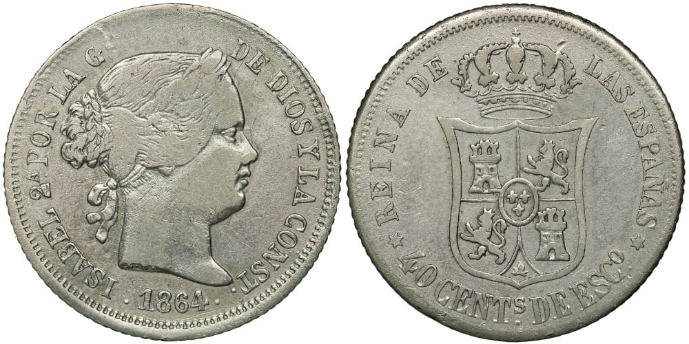FALSA DE EPOCA: ISABEL II 40 CENTIMOS DE ESCUDO 1864 MADRID