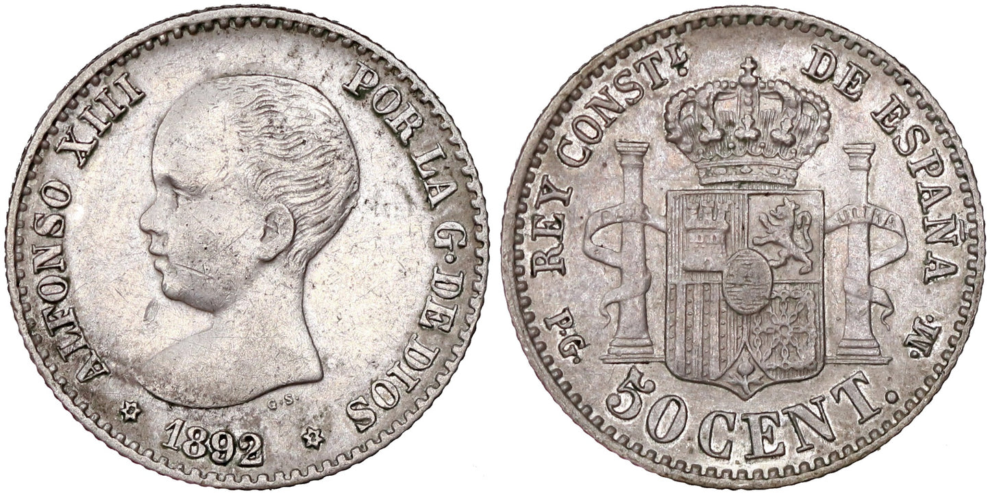 ALFONSO XIII  50 CENTIMOS 1892 / 89