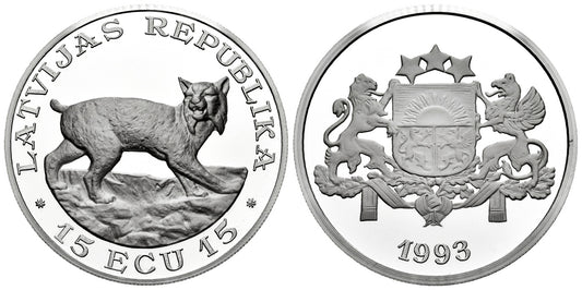 LETONIA  15 ECUS 1993 LINCE