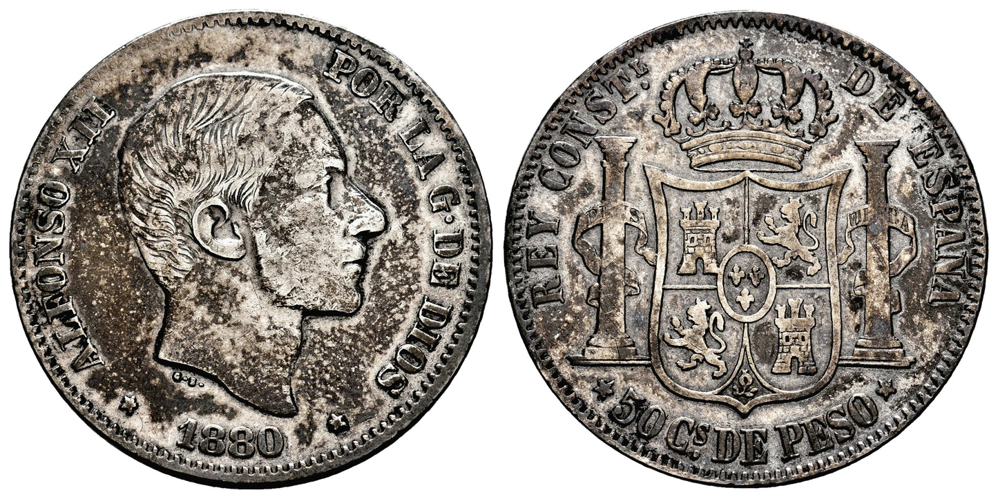 ALFONSO XII  50 CENTAVOS 1880 MANILA
