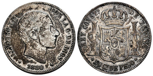 ALFONSO XII  50 CENTAVOS 1880 MANILA