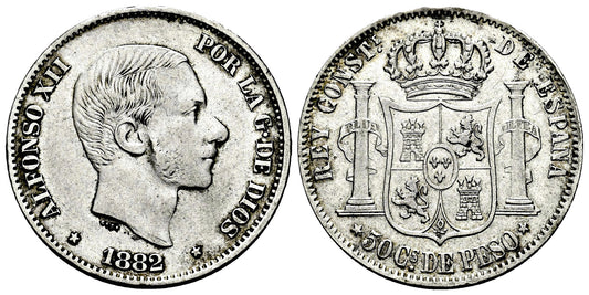 ALFONSO XII  50 CENTAVOS 1882 MANILA