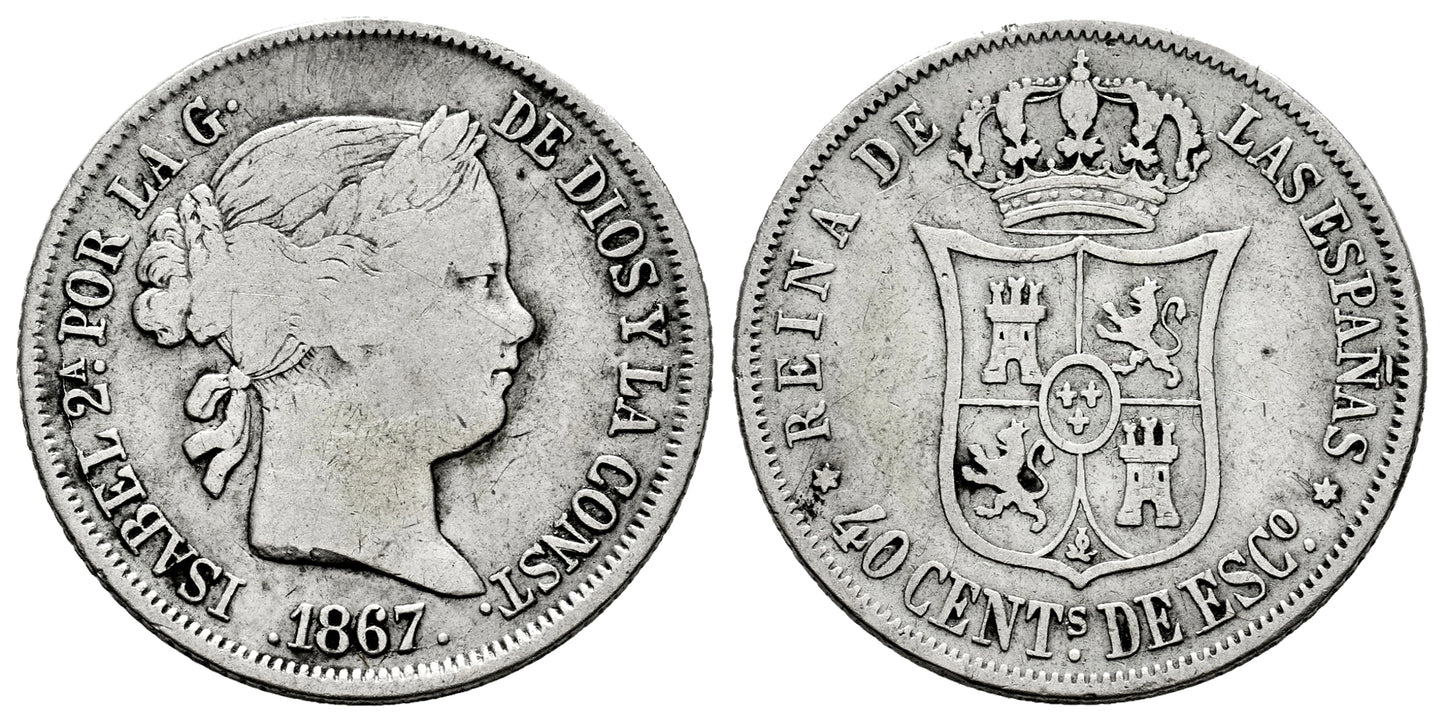 ISABEL II  40 CENTIMOS DE ESCUDO 1867 MADRID