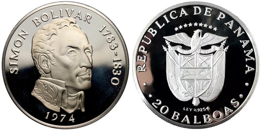 PANAMA 20 BALBOAS 1974 SIMON BOLIVAR