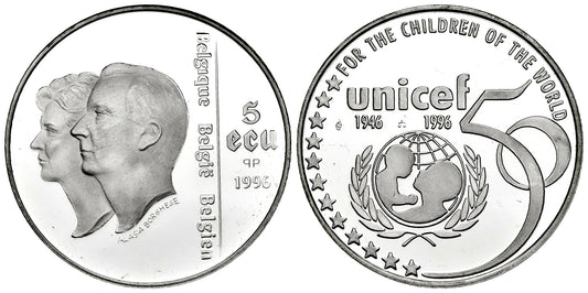 BELGICA 5 ECUS 1996  50 ANIVERSARIO DE LA UNICEF