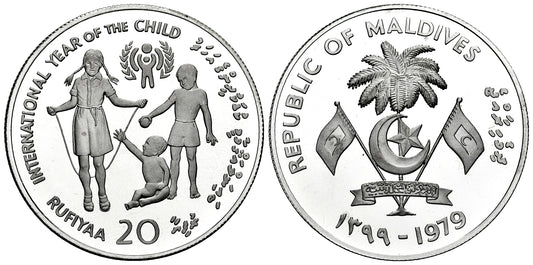 MALDIVAS 20 RUFIYAA 1979 AÑO INTERNACIONAL DEL NIÑO
