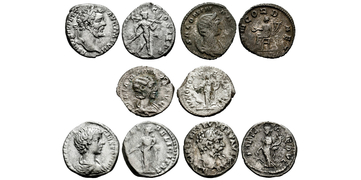 LOTE DE 5 MONEDAS ROMANAS (4 DENARIOS + 1 ANTONINIANO)