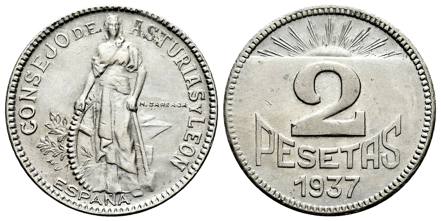 GUERRA CIVIL 2 PESETAS 1937 ASTURIAS Y LEON
