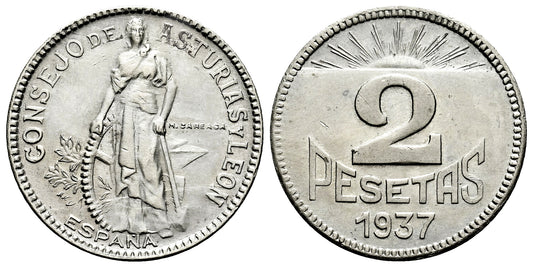 GUERRA CIVIL 2 PESETAS 1937 ASTURIAS Y LEON
