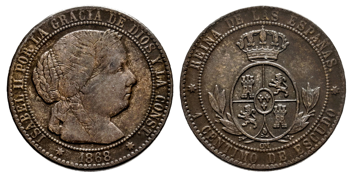 ISABEL II  1 CENTIMO DE ESCUDO 1868 SEVILLA