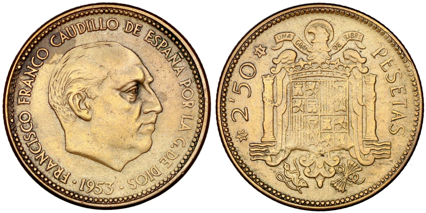 ESTADO ESPAÑOL 2,50 PESETAS 1953*19-71 TRUCADA LA ESTRELLA