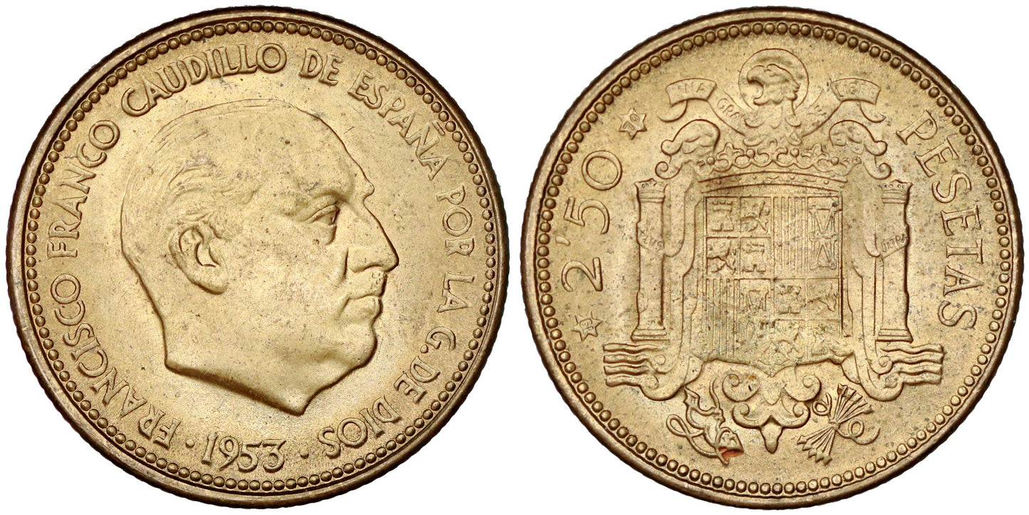 ESTADO ESPAÑOL 2,50 PESETAS 1953*70 TRUCADA LA ESTRELLA