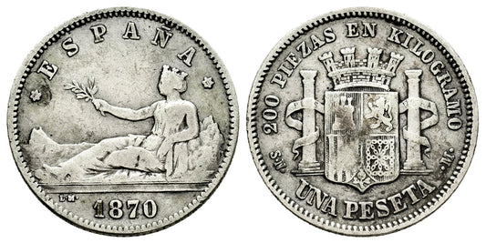 GOBIERNO PROVISIONAL 1 PESETA 1870* SNM