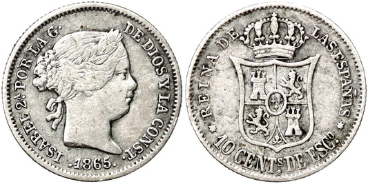 ISABEL II  10 CENTIMOS DE ESCUDO 1865 SEVILLA