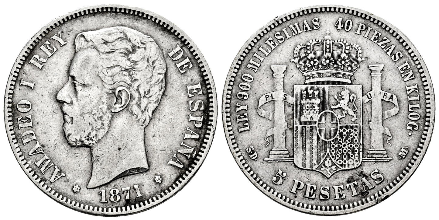 AMADEO I  5 PESETAS 1871*18-18 (VARIANTE)