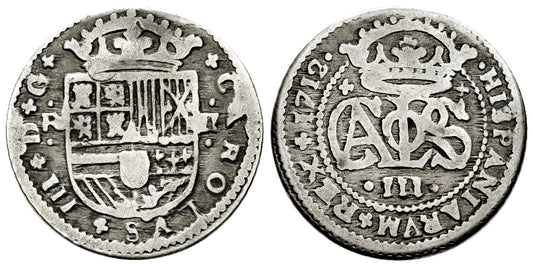 CARLOS III (EL PRETENDIENTE) 2 REALES 1712 BARCELONA