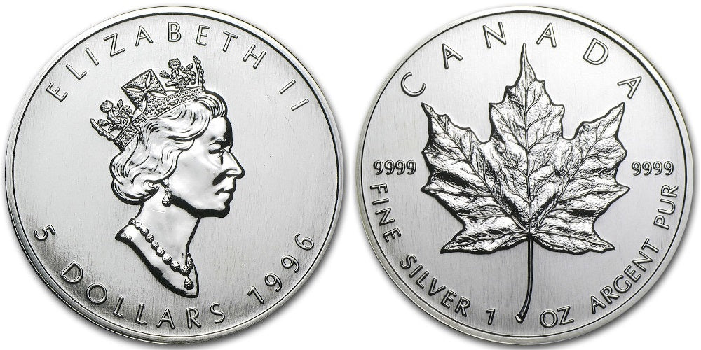 CANADA 5 DOLARES 1996 HOJA DE ARCE