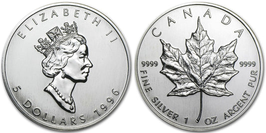 CANADA 5 DOLARES 1996 HOJA DE ARCE