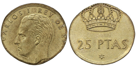 25 PESETAS 1980 ACUÑADA EN UN COSPEL DE 1 PESETA