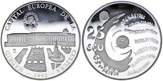ESPAÑA 25 ECUS 1992 (CINCUENTIN) MADRID CAPITAL DE LA CULTURA