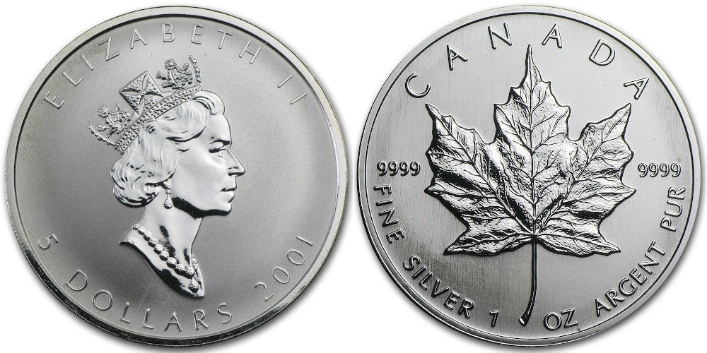 CANADA 5 DOLARES 2001 HOJA DE ARCE