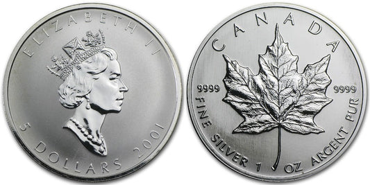 CANADA 5 DOLARES 2001 HOJA DE ARCE