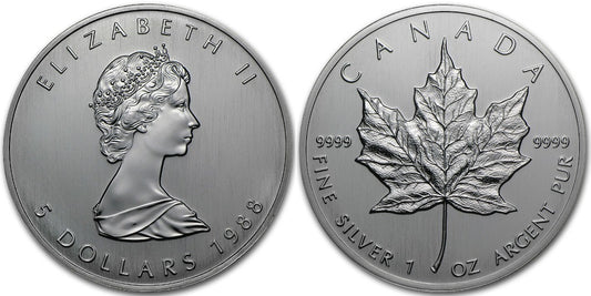 CANADA 5 DOLARE 1988 HOJA DE ARCE