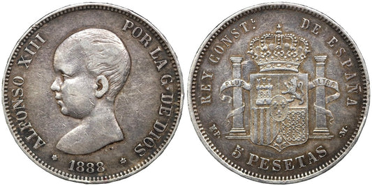 ALFONSO XIII 5 PESETAS 1888 MPM
