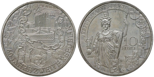 AUSTRIA 10 EUROS 2005  60 AÑOS DE LA SEGUNDA REPUBLICA
