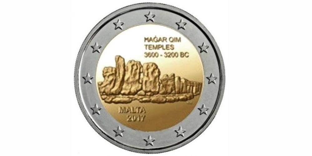 2 EUROS MALTA 2017 TEMPLOS DE HAGAR QIM