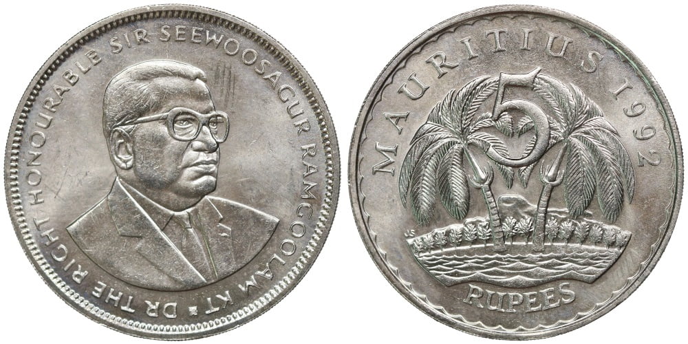 MAURICIO 5 RUPPES 1992