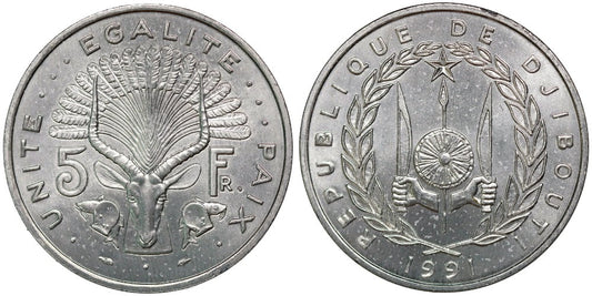 DJIBOUTI 5 FRANCOS 1991
