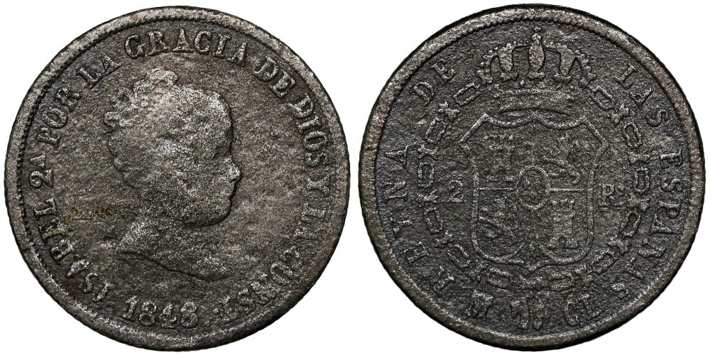 FALSA DE EPOCA 2 REALES 1848