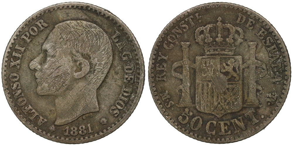 FALSA DE EPOCA 50 CENTIMOS 1881
