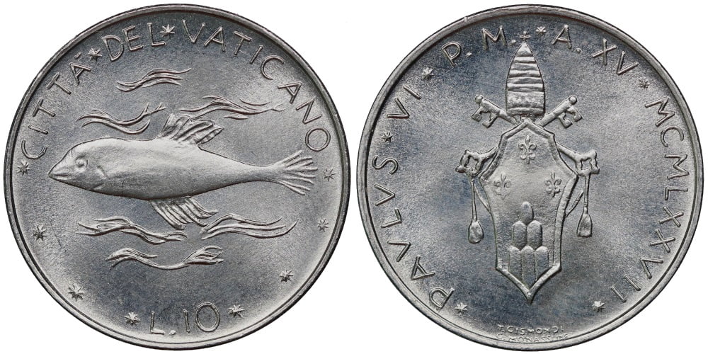 VATICANO 10 LIRAS 1977