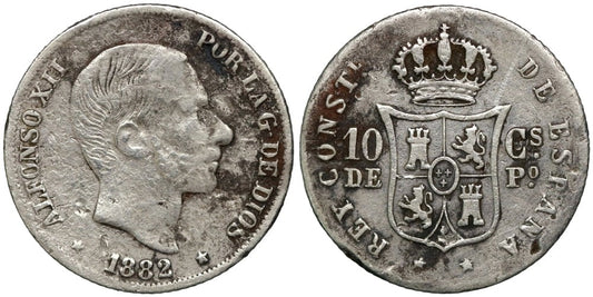 ALFONSO XII  10 CENTAVOS 1882/81 MANILA
