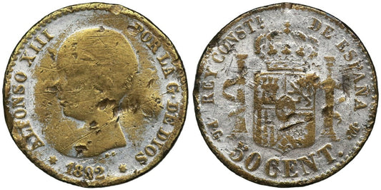 FALSA DE EPOCA 50 CENTIMOS 1892