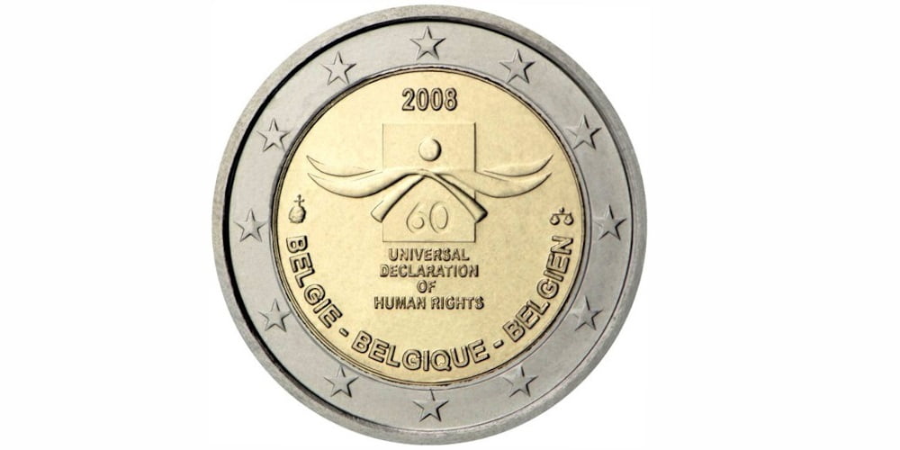 2 EUROS BELGICA 2008 DERECHOS HUMANOS