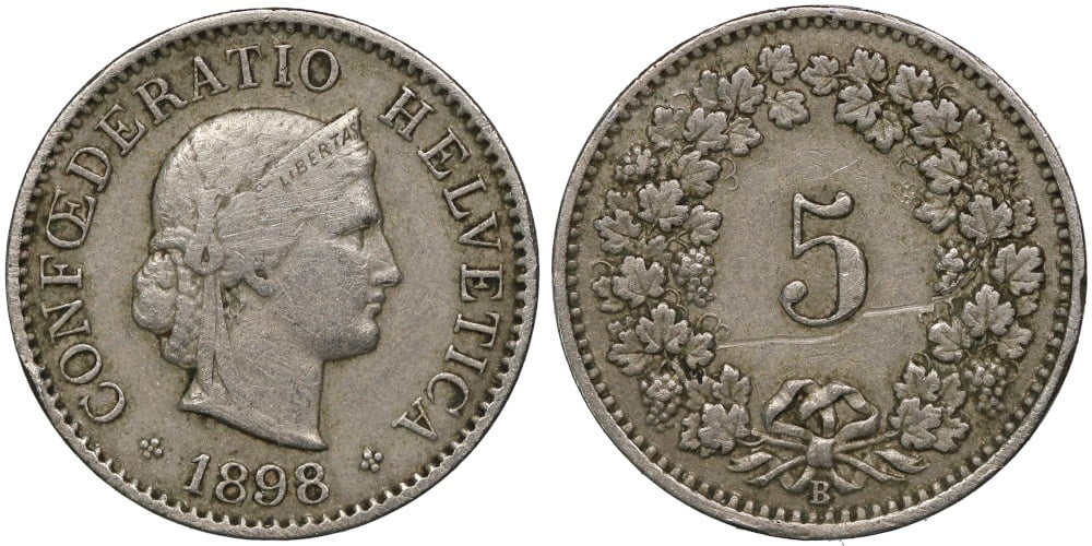 SUIZA 5 RAPPEN 1898